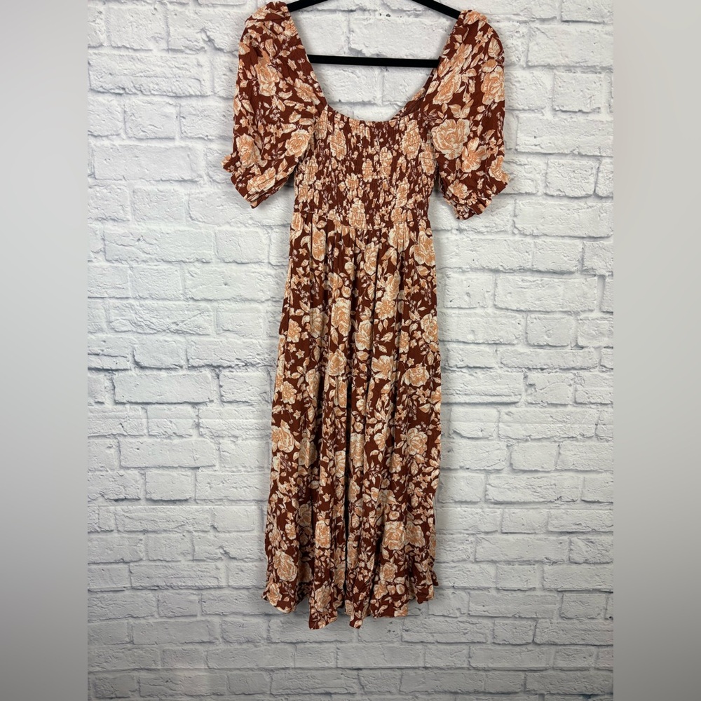 Abercrombie & Fitch Short-sleeve Smocked Midi Dress XS - Picture 6 of 8